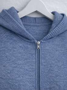 Women's Charcoal Gray Knit Sweater With Hood And Zipper, Winter Sweatshirt, Women's Modal Knit Jacket - Màu xám đen - Xem 2