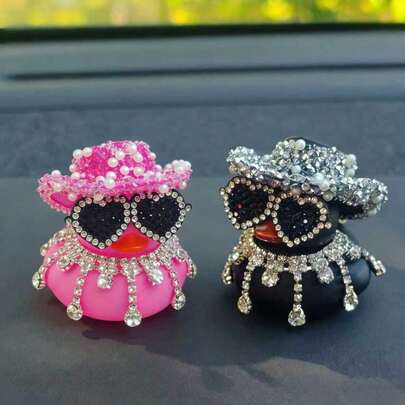 Black Diamond Rubber Duck Car Decor - Fun Office Gift, Cool Dashboard Decoration, Suitable For Auto Accessories, Unique Design On Black Body, Durable Material, Easy To Install, Highly Recommended, Car Decoration, Car Essential, Cute Style Auto Accessories, Motorcycle And Bicycle Decor