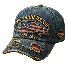 250th Anniversary American Independence Commemorative Denim Distressed Baseball Cap Patriotic Baseball Cap Adjustable - 藍色 - 查看 3