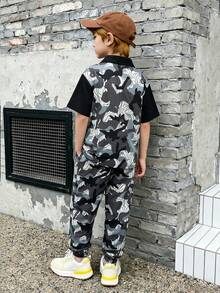 2pcs Toddler Boys' Casual Polo Shirt And Camo Print Jogger Pants Set, Fashionable Street Style Outfit For Spring, Summer, Autumn - Multicolor - View 5