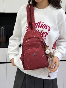 New Fashionable Backpack, Korean Style Girly Casual Travel Lightweight Backpack, Starry Sky Pattern Student Backpack & Chest Bag - A - View 6