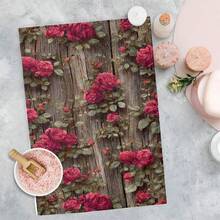 2/4/48pcs Vintage Style Faux Distressed Wood Rose Pattern Print Kitchen Towels - Super Soft, Highly Absorbent Polyester Dish Cloths & Hand Towels, Ideal For Holiday Decor, New Year Gifts, Kitchen Decor, Party Decorations - Multicolor - View 6