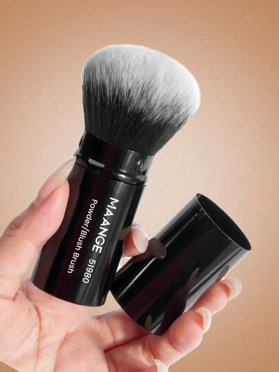 MAANGE 1/2支装专业伸缩圆形化妆刷，腮红刷、粉底刷、散粉刷，合成毛，超柔软，适用于液体彩妆，歌舞伎粉底刷，居家或旅行皆宜，赠品