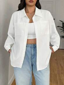 QIANZHIDU 大码女式长袖衬衫，适合办公室穿着、休闲外套、秋季服装、返校季、复活节穿着，也可作为男友风休闲装、女士工作衬衫套装、复古衬衫、女教师服装或商务休闲教师装。 - 白色 - 查看 3