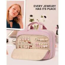 Travel Toiletry Bag For Women, Waterproof Hanging Makeup Bag With Jewelry Compartment, Portable Cosmetic Bag With Luggage Strap For Trips Camping Bathroom(Pink,12.5 Inch) - 粉色 - 查看 4