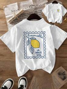 柠檬叶印花短袖圆领T恤，春夏休闲日常穿着，圆领短袖休闲T恤，适合春秋夏季节，情人节/返校季适用，白色 - 白色 - 查看 7