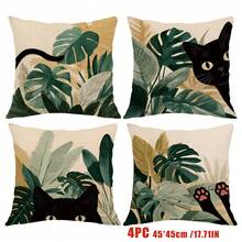 MEMNUN 4 piezas Fundas de almohada con estampado bohemio de plantas tropicales y gatos negros [sin relleno de almohada], 17.7*17.7in(45*45cm)/19.69*19.69in(50*50cm)/15.75*15.75in(40*40cm), [Impresión de un solo lado] Escondite de gato, planta verde, hojas de tortuga Fundas de cojín para sofá, cama, sala de estar, dormitorio, coche, oficina, decoración de hotel, regalo perfecto para familiares y amigos, todas las estaciones - Multicolor - Ver 13