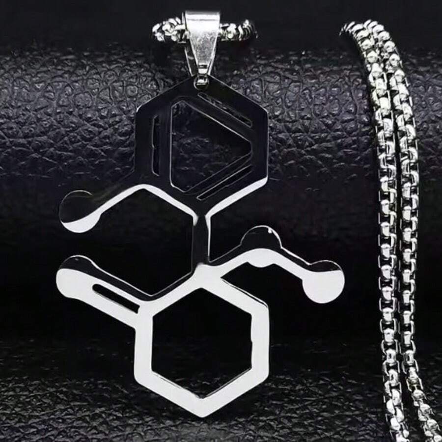 不锈钢多巴胺分子结构吊坠，小众化学爱好者礼物，男女皆宜 - 銀色 - 查看 1