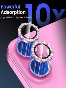 3片装相机镜头保护膜，兼容 16/16 Plus/16 Pro/16 Pro Max/17/17 Pro/17 Pro Max/15/14/13/12/11系列，9H钢化玻璃镜头盖，高清透明，带闪亮玫瑰金金属环 - 玫紅色 - 查看 5