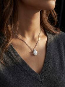 1 pièce Collier pendentif en zircone géométrique élégant, collier ras-du-cou de luxe en argent sterling 925 léger, cadeau de bijoux délicat convenant aux filles, pour une tenue quotidienne et de rendez-vous - Style 1 - Voir 4