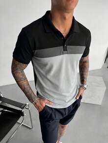 Simple Studio | New Summer Men's Colorblock Splice Element Casual Short Sleeve T-Shirt | Suitable For Summer Wear | Comfortable & Breathable | Leading Fashion - Grey - View 3