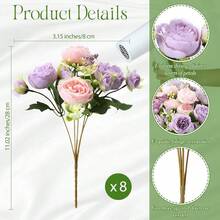 Geosar 8 Bundles Artificial Peonies Flowers Fake Silk Peony Bouquet Faux Peonies Flowers Bulk For Decoration Vase Floral Arrangements Wedding Party Table (Gray Purple,Light Purple) - 灰紫色 - 查看 3