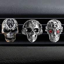 1入復古合金骷髏頭車用空氣清新劑夾,汽車空調出風口裝飾,車內裝飾品 - 銀色 - 查看 2