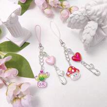 Y2K Cute Phone Charms Set - Aesthetic Cherry,Flower, Butterfly & Star Cell Phone Straps, Kawaii PhoneAccessories For Bag Keychain, , Camera Decor - Red & PinkHeart - View 3