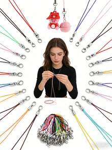 50/100/200 件黑色装饰挂绳套装，配有龙虾扣、钥匙扣和手机挂饰 - 彩色 - 查看 1