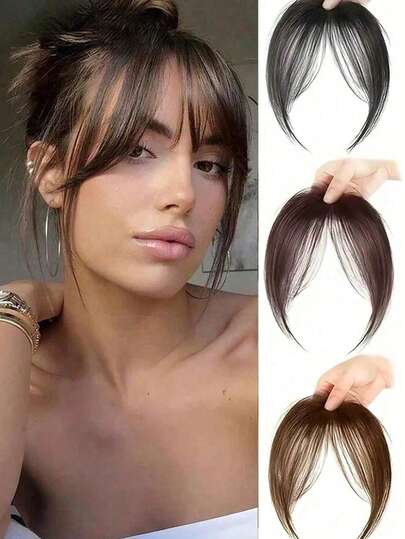 Women's Straight Bangs Clip-On Wig, Elegant Straight Synthetic Clip-In Hair Extensions, High-Temperature Fiber Straight Hair Piece With Fluffy Side Bangs - Graceful Natural Look, High-Temp Fiber Material, Easy To Wear, Fashionable Daily Wig, Stylish Hair Accessory | Natural Appearance | Minimalist Design, Hair Claw Clip, Hair Clip, Hair Pin, Hair Barrette, Hair Claws, Hair Slide, Hair Barrettes, Hairpin