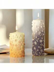 3D Embossed Floral Pattern Cylinder DIY Handmade Plaster Aromatherapy Multifunctional Silicone Mold - White - View 4