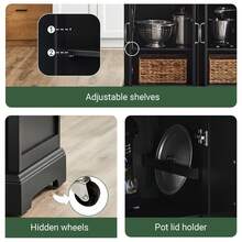 SoBuy FKW71 Kitchen Island With 4 Hidden Wheels, Kitchen Trolley With Extendable Worktop, Kitchen Cabinet, Serving Trolley, Wood, WDH Approx.: 115x92x46-71cm - Black - View 8