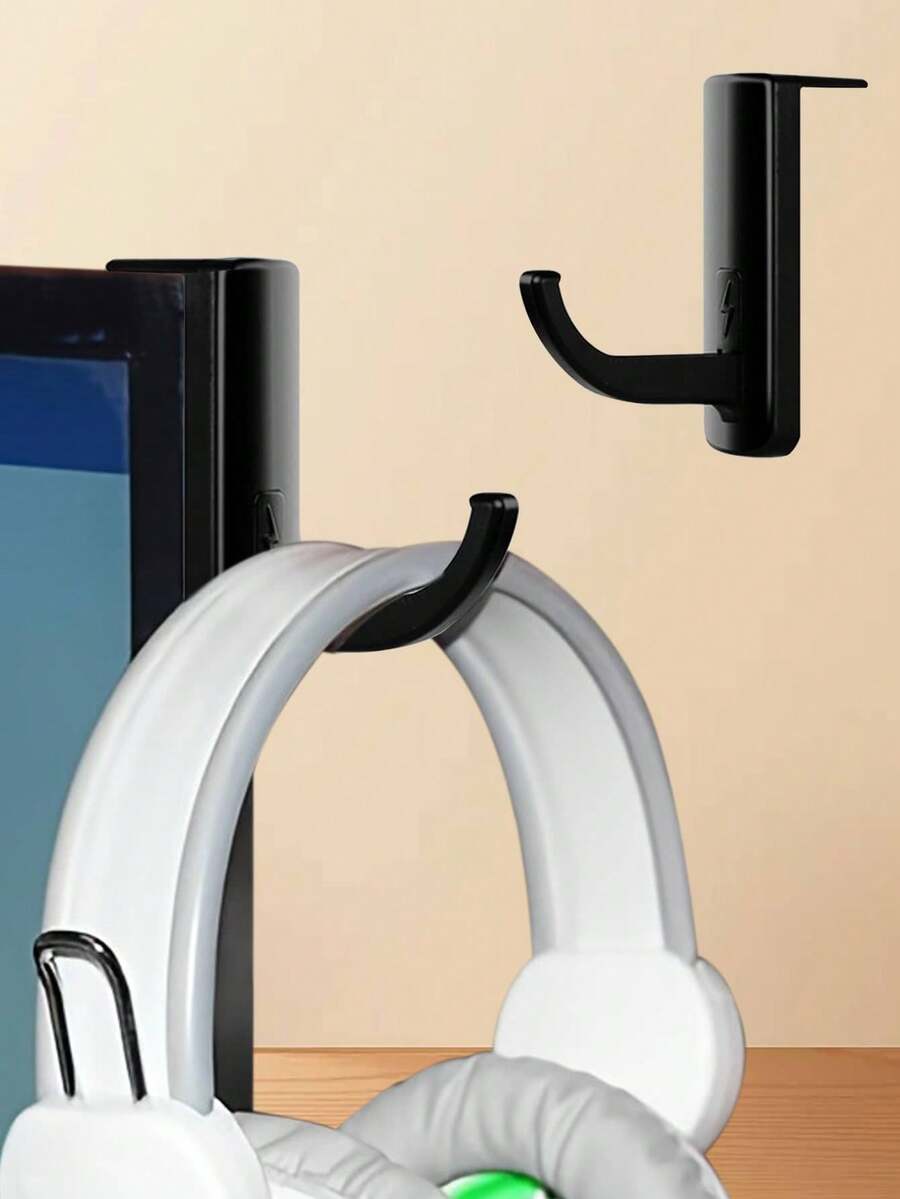1pc Multi-Functional Black Headphone Hanger Hook, Compatible With Computer Headphones, Headsets, Can Be Installed On Monitor, Desktop PC, Wall, Also Suitable For Gaming Devices Storage. Compact And Sturdy, Stable Support, Space-Saving, Tidy Desktop Storage, Practical Gift, Ideal Accessory For E-Sports And Office Desk Organization. - Black - View 1