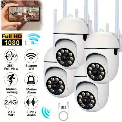 1/2/4 piezas Cámara de WiFi de 2.4G para abuela, monitoreo de doméstica con vista panorámica de 360°, audio bidireccional, detección de movimiento con IA y visión nocturna, control remoto a través de la aplicación, apta para uso en interiores