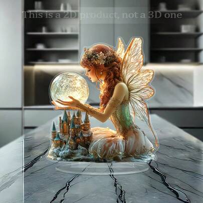 2D亚克力花园装饰品，仙女城堡桌面摆件，防水户外草坪艺术品，奇幻花园雕像，节日扁平礼物