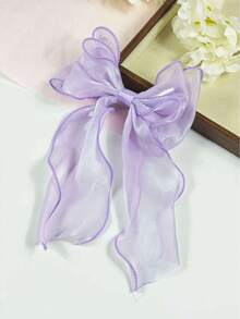1Pc Premium Hair Bow For Women Oversized Light Purple Silk Hair Barrette With Long Tail Solid Color Hair Ribbon Elegant Hair Accessories For Women Daily Wear Birthday Christmas Valentine's Gifts For Women, Head Accesssories, Claw Clips - Mauve Purple - View 6
