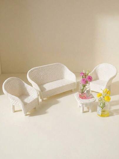 POKOJA LAND 4 Mini Coffee Table And Chair Decoration Sets, Suitable For Dollhouses, Kitchens, Bedrooms - The Perfect Holiday Gift (Christmas And New Year), No Electricity Required, Bedroom Decoration, Dollhouse Furniture, Cute Miniature Models, Micro Furniture, Handcrafted Appearance, Exquisite Design, Small Home, Holiday Buyer, Doll Collector