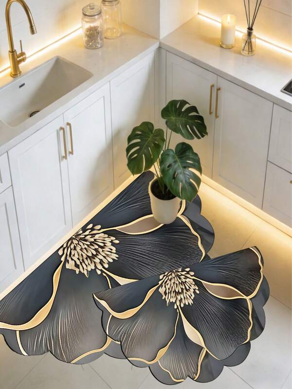 1pc Gold-Tone Carpet, Asymmetrical Petal Shaped Mat, Quick Drying, For Indoor/Outdoor Use At Entrance, Kitchen, Laundry Room - Machine Washable, Suitable For Holidays. Doormat, Small Rug, Welcome Mat, Carpet, Floor Mat, Outdoor Doormat, Kitchen Rug, Home Decor, Front Door Mat, Area Small Rug, Outdoor Mat, Home Decor, Area Rug, Garden Carpet, Washable Rug