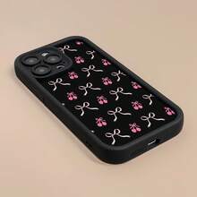 Funda para teléfono con estampado de lazo de cereza, compatible con fundas ,  17,  16 Pro Max,  15 Pro Max,  13 y  12. Fabricada en TPU, engrosada, finamente perforada, simple, resistente a caídas y resistente. Un regalo perfecto para familiares, amigos, seres queridos, novios/novias, y para festividades y aniversarios. - Negro - Ver 6