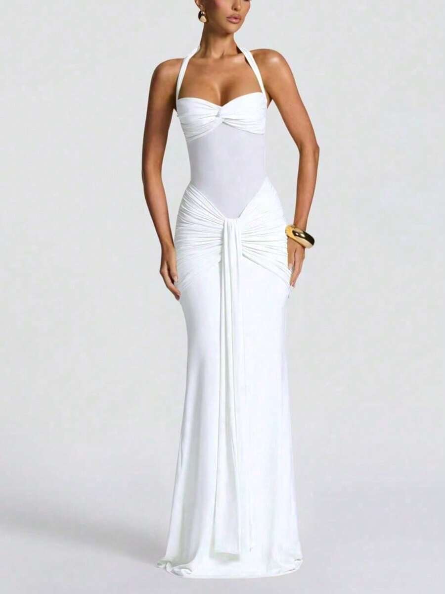 Women's New Mesh Splicing Temperament Fishtail Streamer Dress Skirt Repair Hip Dress Women - trắng - Xem 1