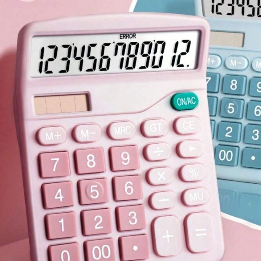 12-Digit Commercial Calculator With Large Screen (Dual Power Solar Or Battery) - Pink - View 1