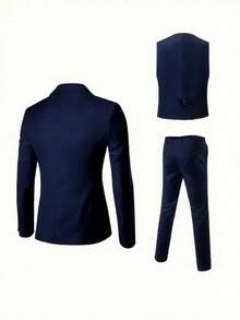 Men's Suit And Tuxedo Set; Party, Wedding, And Banquet Suit; Casual Suit Set; Men's Suit And Tuxedo Set; Men's Three-Piece Suit; Men's Suit With Lapel; Business Suit And Formal Wear; Suit And Tuxedo Formal Wear. - 藏蓝色 - 查看 4