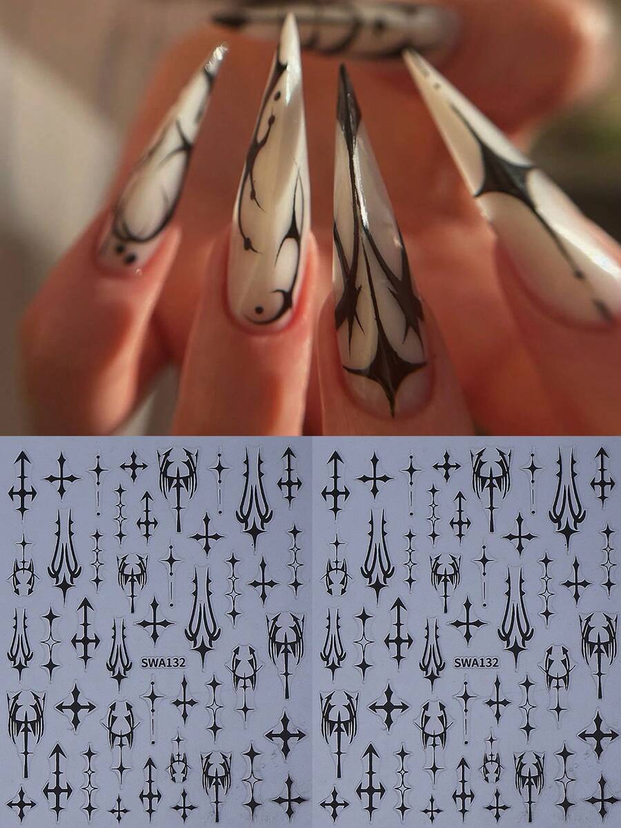 2 miếng dán móng tay hình thánh giá Gothic, hình thánh giá 3D tự dính màu đen, phụ kiện móng tay phong cách Y2K cho móng acrylic. - màu đen - Xem 1