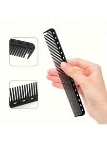 5把黑色碳纤维细齿防静电耐热发梳，适用于所有发质，ABS塑料手柄带挂孔，造型工具 | 抛光表面 | 碳纤维梳子 - 黑色 - 查看 3