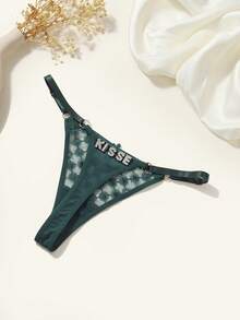 Spersonalizowane stringi z napisami z kryształkami i niestandardowym imieniem Seksowna koronkowa bielizna dla kobiet Zabawne kryształowe majtki stringi Bikini z plecami w kształcie litery T Spersonalizowany prezent dla dziewczyny, żony Romantyczna rocznica Urodziny Walentynki Wieczór panieński Miesiąc miodowy - Czarne - Zobacz 6