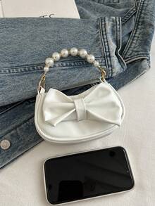 1pc Sweet Bow Handbag Shoulder Bag, Fashion Casual Solid Color Small Size, Meets Basic Storage Needs, Multi-Color Options, Exquisite Versatile, Suitable For Daily Outings, Shopping, Photography, Gifts For Teenagers, All Seasons - Pearl Handbag - View 11