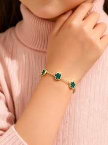 新款时尚幸运五叶草项链手链耳钉戒指时尚饰品 - 綠色 - 查看 10