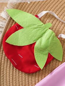 2pcs/Set Baby Girls' Cute Pink Strawberry All-Over Print Ruffle Sleeve Dress & Crossbody Bag, Summer - Multicolor - View 5