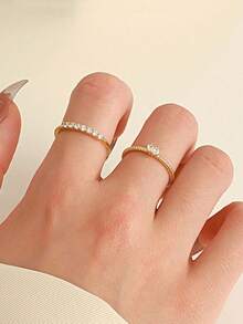 Gift Box Set Elegant Cubic Zirconia Stackable Rings, Fashion Jewelry For Women Wedding Party, Copper Material Non-Fading Non-Allergic, Ideal Holiday Gift - Gold - View 2