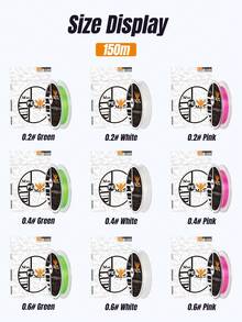 KINGDOM 1支装微型飞钓线，4股PE日本单丝钓线，100米/150米，0.2号、0.4号、0.6号，光滑耐磨，适用于淡水和海水，远投钓线 - 彩色 - 查看 12