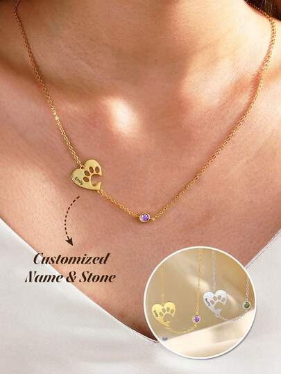 1 chiếc vòng cổ khắc tên hình dấu chân chó cá nhân hóa, mặt dây chuyền hình dấu chân chó yêu thương cá nhân hóa, vòng cổ khắc tên theo yêu cầu dành cho nữ, trang sức thú cưng dễ thương và đơn giản với đá sinh nhật, vòng cổ mặt dây chuyền hình động vật thời trang, trang sức thời trang hàng ngày, quà tặng cho người yêu thú cưng, quà tặng kỷ niệm, sinh nhật, ngày Valentine, quà tốt nghiệp.