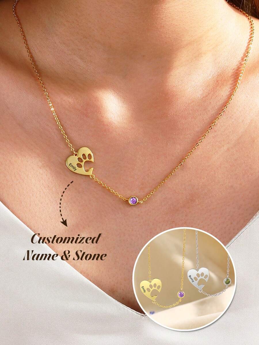 1 chiếc vòng cổ khắc tên hình dấu chân chó cá nhân hóa, mặt dây chuyền hình dấu chân chó yêu thương cá nhân hóa, vòng cổ khắc tên theo yêu cầu dành cho nữ, trang sức thú cưng dễ thương và đơn giản với đá sinh nhật, vòng cổ mặt dây chuyền hình động vật thời trang, trang sức thời trang hàng ngày, quà tặng cho người yêu thú cưng, quà tặng kỷ niệm, sinh nhật, ngày Valentine, quà tốt nghiệp. - Nhiều màu - Xem 1