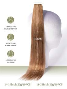 DNE HAIR 10件組 100%人髮隱形接髮片，中棕色高光澤淺棕直髮，14-22英吋長，絲滑無縫，頂級品質，髮尾豐厚，適合細髮，女性美髮沙龍與日常使用 - S4/27 - 查看 4