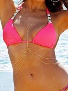 1 pieza Cadena de Body de bikini con borlas doradas sexy, accesorio de joyería de moda para fiestas y playa para mujeres - Dorado - Ver 3