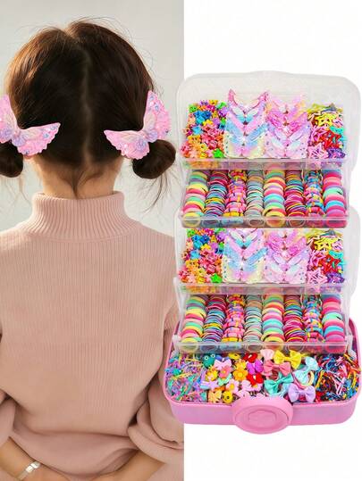 886 piezas/Set Accesorios para el cabello estilo Kawaii con golondrinas de colores, incluyendo scrunchies, pasadores de flores, pasadores de lazo, pasadores con diseños adorables de animales y letras - Adecuado para niñas, colores vívidos para cubrir las necesidades diarias, de vacaciones y de fiesta