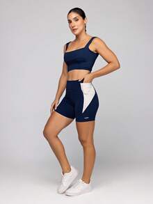 LOT FITNESS Women's Fitness Set: Gym Top With High Support And Shorts With Pockets - Frame - 藏蓝色 - 查看 11