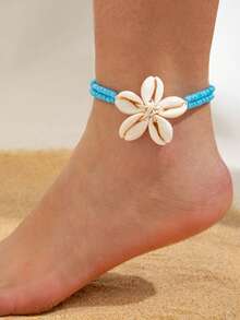1pc Bohemian Style Beaded Resin & Shell Single Layer Anklet, Suitable For Beach Party, Jewelry Gift - Multicolor - View 2