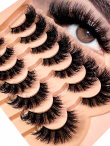 7对3D仿貂毛假睫毛，自然浓密，卷翘纤长，条状假睫毛 - 8D036-7dui - 查看 2