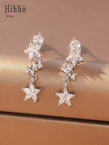 Hihho 1 Pair Silver/Gold Starry Tassel Earrings, Combining Romantic Cosmic Imagery And Flowing Tassel Texture, With Dreamy Atmosphere And Visual Extension. Suitable For Light Party/Ambiance Outfits, To Create A Dynamic Look - Tassel Earrings - View 6