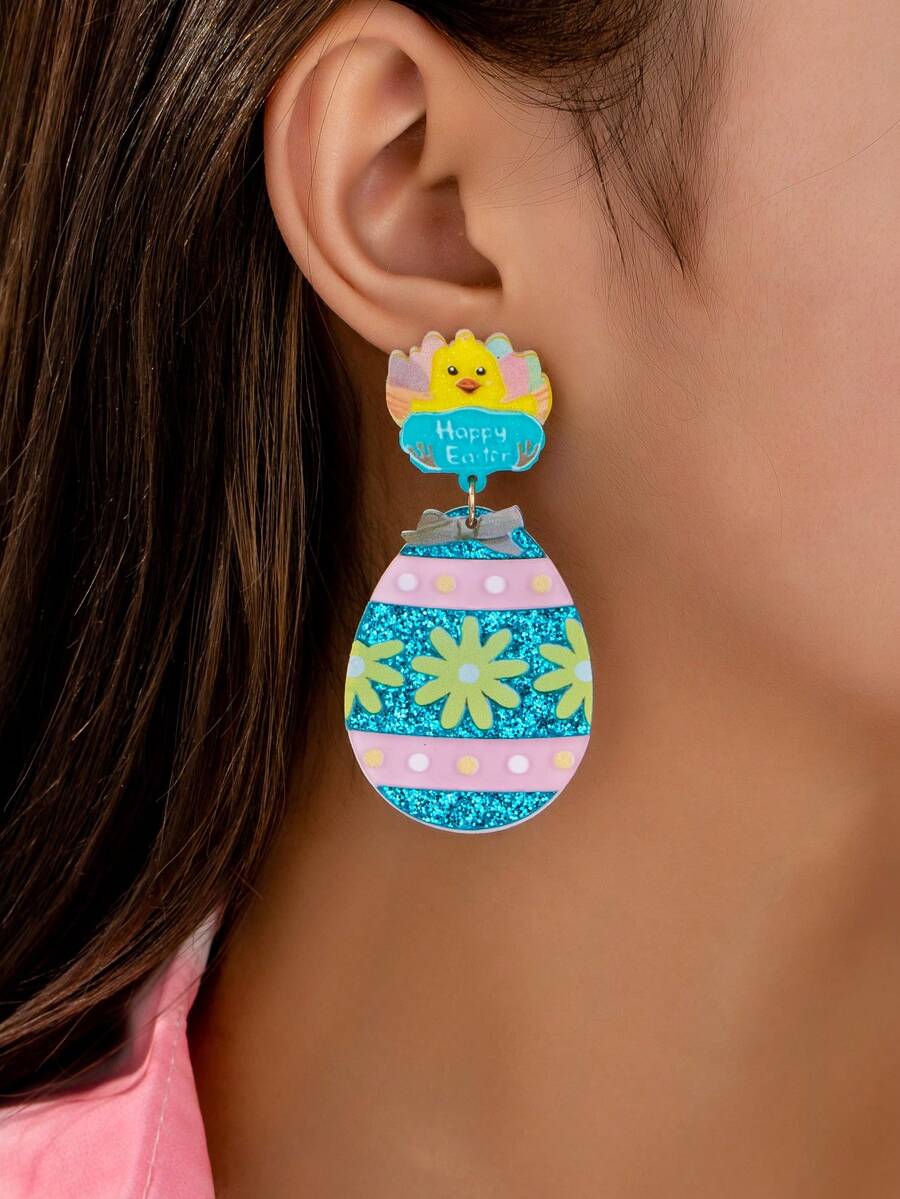 1 Pair Fashionable Acrylic Easter Egg Earrings, Cute & Holiday Wear For Women - Easter Eggs - View 1